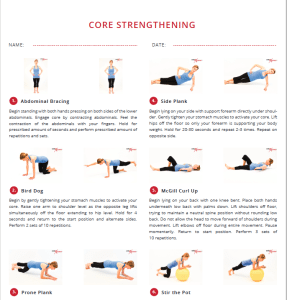 blog picture of core exercises with instructions and postitions