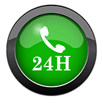 foto blog de un botón verde con un icono de auricular del teléfono y 24h debajo