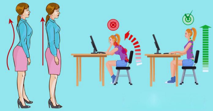 blog illustration of lady and young girl with incorrect posture then proper posture