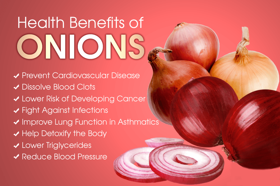 blog picture of red onions and their health benefits listed