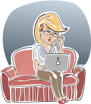 blog illustration of lady sitting on couch working on laptop